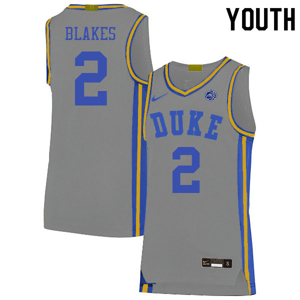 Youth #2 Jaylen Blakes Duke Blue Devils College Basketball Jerseys Sale-Gray